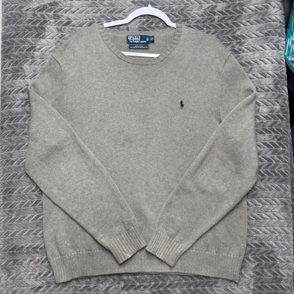 Polo Ralph‎ Lauren Sweater XL Gray Crewneck Cotton Knit Logo (2031)